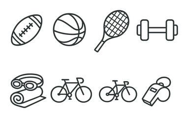 Fototapeta premium Icons of various sports equipment on dark gradient background