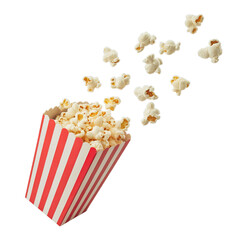 box of popcorn, popcorn flying out of the box isolated on white background