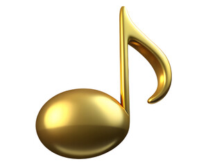 Obraz premium 3d illustration of a shiny golden musical eighth note symbol, isolated on a transparent background, representing music, melody, and sound