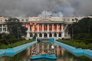 Government Buildings set fire in Nepal protest, Kathmandu, nepal on september 10th 2025