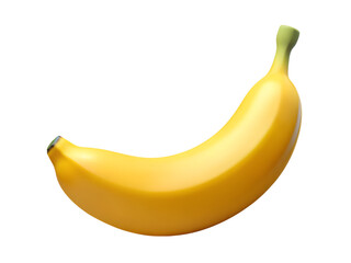 3d illustration of a single ripe yellow banana with a green stem, isolated on a transparent background, representing healthy eating and natural fruit