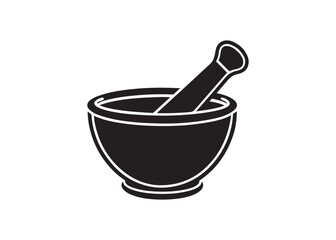 Mortar and pestle black silhouette vector illustration isolated on white background.