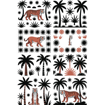 Majestic tiger and tropical palm trees jungle scene collage art