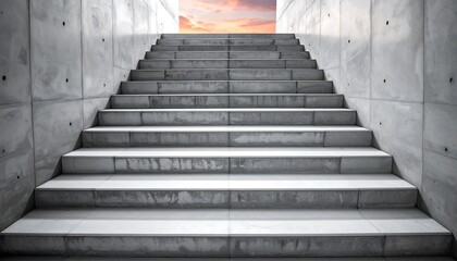 Concrete stairs leading upward to a skylight
