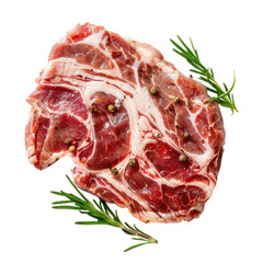 Obraz premium Juicy cut of meat garnished with fresh rosemary and peppercorns ready for cooking