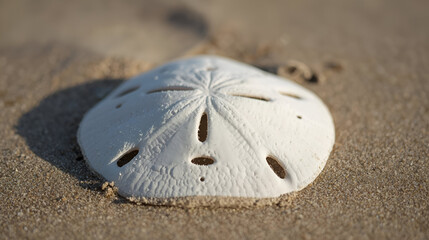 White sand dollar with fine details for natural coastal decorative marine elegant modern minimalist design style
