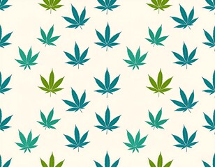 Cannabis Leaf Pattern in shades of green and blue on off white background