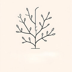 Naklejka premium Minimalist line art of a tree branch with budding leaves 