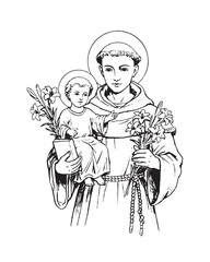 Saint Anthony with Child Jesus vector catholic religious Illustration