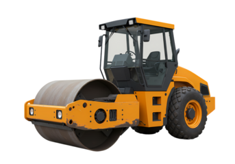 Powerful Road Roller Construction Equipment  Heavy Machinery isolated on transparent background