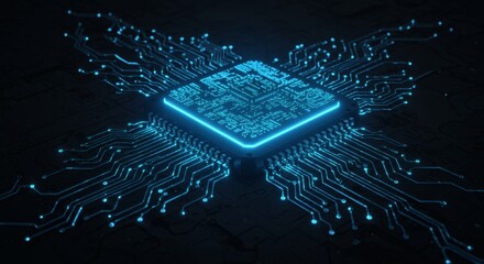 Glowing CPU Digital Heart of Innovation.