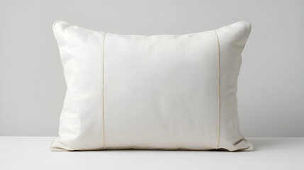 White cotton pillow with beige stitching for minimalist cozy modern decorative stylish homestyle elegant interior design
