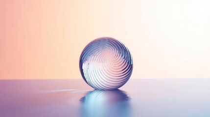 Abstract Glass Sphere with Spiral Pattern on Pastel Background