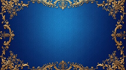 Elegant Gold Baroque Frame on Royal Blue Background