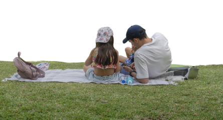 Father and daughter lying at grass isolated photo