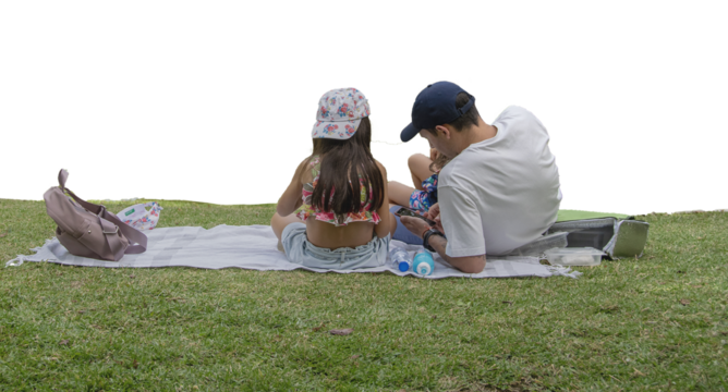 Father and daughter lying at grass isolated photo