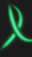 Abstract Green Light Trail on Dark Background with Grain Texture Overlay