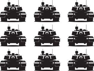 Front View Tank Silhouette Pattern on Transparent Background for Military and War Themes
