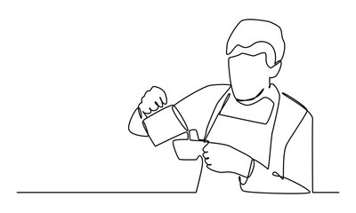 continuous one line art of staff coffee vector illustration.