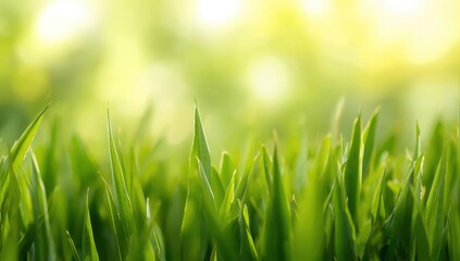 Vibrant Green Grass Blades in Sunlight - Close-Up Nature Background