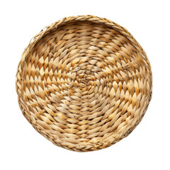 Fototapeta premium Handwoven round basket made of natural fibers showcasing intricate design and craftsmanship in a well-lit setting
