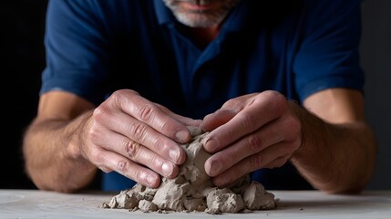 Close-up of a person's hands intricately shaping and molding a clay sculpture, demonstrating the skill and focus of the creative process.