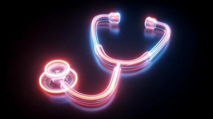 Illuminated stethoscope art rendered in neon colors against a dark backdrop creates modern medical