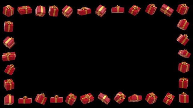 plein de cadeaux de no&euml;l qui tournent comme un cadre autour de l'image - arri&egrave;re-plan personnalisable - rendu 3D