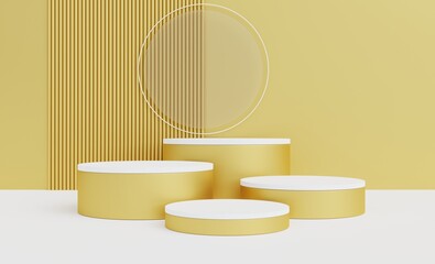 White and gold podium, gold background for Christmas exhibition product advertising, 3D illustration.