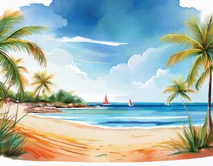 Obraz premium watercolor painting of a peaceful beach scene