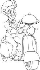 Chef Food Delivery Scooter Moped Motorcycle Mascot