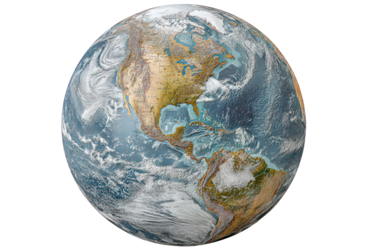 Detailed Earth Globe Satellite Image Showing Landmasses Oceans and Cloud Cover