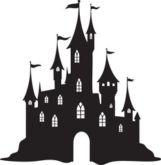 Obraz premium Silhouette of a fairytale castle with flags and windows