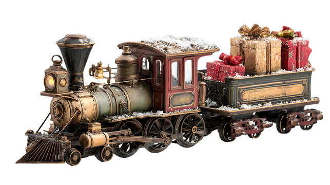 Christmas train with gifts isolated on transparent background . - Powered by Adobe
