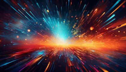 a bright abstract background featuring exploding digital particles shot with a fisheye lens under artificial light using a high contrast film for a striking energetic feel generative ai