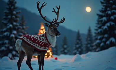 Reindeer in the Forest in Christmas Sweater