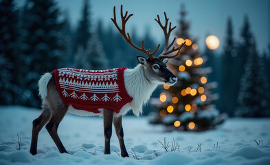 Reindeer in the Forest in Christmas Sweater