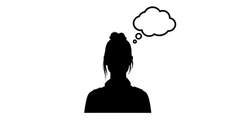silhouette of woman with think bubble, speech bubble icon