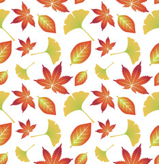 もみじとイチョウと紅葉した葉っぱのシームレスパターン