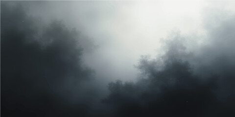An ethereal abstract of light filtering through a dramatic, foggy night in the woods