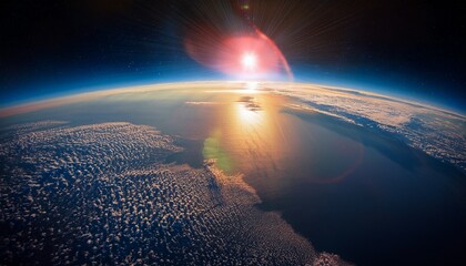 stunning view of sunrise over earth from spacecraft window in low earth orbit