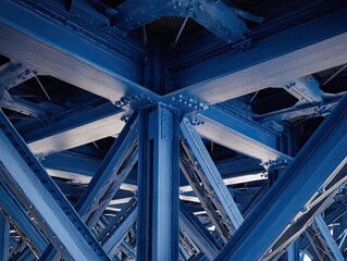 Intricate Blue Steel Framework of Industrial Structure Geometric Patterns Engineering.