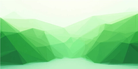 Obraz premium Abstract green geometric landscape of summer mountains and hills with clouds and sun