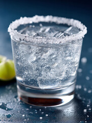 Margarita cocktail with ice and salt rimmed glass