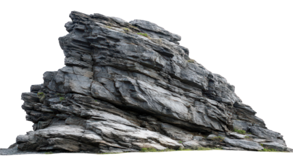 Grey Layered Rock Formation Isolated on Transparent Background