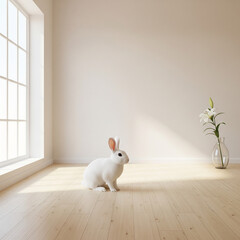 White Rabbit and Flower Vase