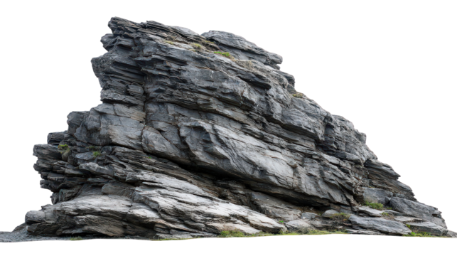 Grey Layered Rock Formation Isolated on Transparent Background