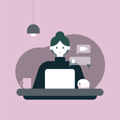 Woman studying online or working online and entering a virtual meeting or virtual class