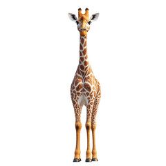 Full body adult giraffe looking at camera isolate on transparent white background