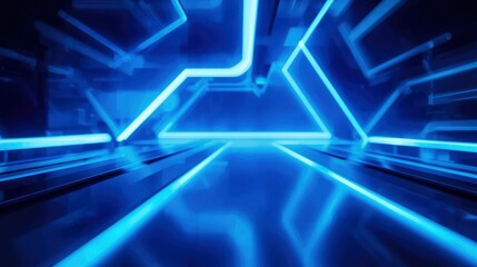 Obraz premium Futuristic Neon Blue Corridor - Abstract 3D Render